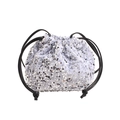 Silver sequin drawstring bucket bag with black leather cords and shimmering details - Silver