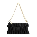 Schicke schwarze Schultertasche mit Plissee-Rüschen und goldener Gliederkette - Schwarz