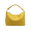 Woven bright yellow crescent underarm handbag with intrecciato leather texture and zipper - Yellow