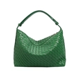 Emerald green woven leather hobo shoulder bag with Intrecciato pattern and gold zipper - Green
