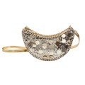 Golden sequin crescent moon crossbody bag with thin chain strap and metallic trim - Gold
