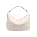 Elegant white woven leather hobo shoulder bag with adjustable handle in minimalist style - White