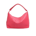 Rose pink woven leather hobo shoulder bag with adjustable strap and textured finish - Rose Red