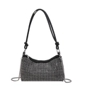 Sac à bandoulière chic en strass noirs avec cristaux argentés et anse nouée - Argenté