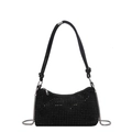 Sac sous le bras chic en strass noirs avec grille scintillante et bandoulière argentée - Noir