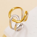 Artistic two-tone twisted geometric ring in gold and silver finish with open design - Gold & Silver