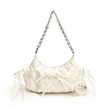 Bolso hobo blanco acolchado con lazos decorativos y correa de cadena versátil - Blanco