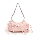 Bolso acolchado rosa claro con lazo decorativo y cadena plateada - Rosa