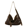 Sac bandoulière rétro en cuir marron foncé avec sangle réglable et grande capacité - Marron / 37*26*12cm