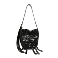 Sac seau en cuir tressé noir avec boucles argentées et sangles de style punk - Noir