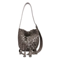 Sac hobo tressé en cuir gris avec boucles métalliques et détails de style motard - Gris