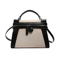 Chic canvas and black leather patchwork Kelly bag with adjustable shoulder strap - Large / Black