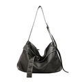 Sac hobo classique en cuir noir avec boucle métallique réglable et texture souple - Noir / 37*26*12cm