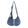 Retro gewassen blauwe denim hobo tas met strikdetail en metalen klinknagels - Blauw
