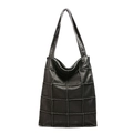 Classic black large capacity tote bag with minimalist quilted patchwork leather design - Black