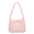 Rosa geflochtene Puff-Schultertasche mit gesteppter Textur und silbernem Magnetverschluss - Rosa