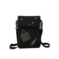 Black mini crossbody bag with rhinestone lipstick and handbag patches and adjustable strap - Rhinestone Lipstick Decor / Black