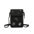 Black gothic crossbody phone bag with sparkling rhinestone rose and dagger appliques - Rhinestone Umbrella Rose Decor / Black