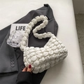 Chic white bubble textured pleated shoulder bag for women with cloud design aesthetics - White
