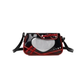 Sac ita noir brillant avec bordure rouge, maille cœur et boutons de style chinois - Noir (Sans badges)
