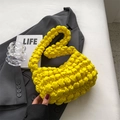 Minimalist bright yellow pleated bubble tote bag with unique elastic cloud texture - Yellow