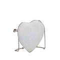 Sac à bandoulière élégant en forme de cœur avec finition pailletée blanche et chaîne - Style Coeur Paillettes Blanc Argent / Blanc