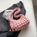 Chic pink popcorn texture bubble bag with 3D pleated design and a soft fabric handle - Pink