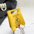 Creative yellow caution sign shaped PU leather crossbody bag with silver ball chain strap - Yellow