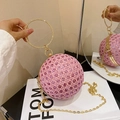 Rosafarbene Strass-Kugeltasche mit goldenem Griff und eleganter Ketten-Schulterriemen - Rosa