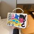 White vintage baroque shoulder bag with NYC city embroidery and 3D colorful patch decor - Beige