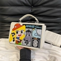 White embroidered crossbody bag featuring Street Art Milano cartoon patches and silver clasp - Beige
