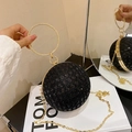 Sparkly black spherical clutch bag with rhinestone ring handle and golden chain strap - Black