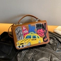 Vintage brown shoulder bag with NYC theme embroidery and New York City taxi patches - Brown