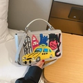 Gray vintage Baroque handbag featuring NYC New York themed embroidery patches and silver hardware - Gray