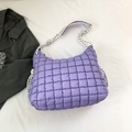 Quilted purple shoulder bag featuring puffy cloud texture and decorative knotted straps - Purple