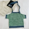 Top corto de punto verde y blanco con bordes acanalados azules y tirantes largos - Pequeño / Verde Pequeño