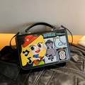 Petit sac rétro noir avec broderies mexicaines colorées et bandoulière chaîne - Noir