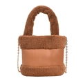 Braune Plüsch-Eimertasche mit Lederband und goldener Kette als Umhängeriemen - Braun