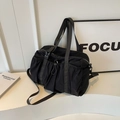 Grote zwarte functionele nylon tas met trekkoord en schouderband voor fitness en woon-werk - Zwart