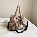 Chic khaki quilted puffer tote bag with detachable crossbody strap and top handles - Khaki