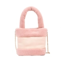 Rosa Beuteltasche aus Lammwolle und Leder mit goldener Metallkette für Damen - Rosa