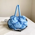 Light blue bubble puff shoulder bag with ruched texture and adjustable strap - Blue