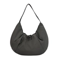 Borsa a spalla a mezzaluna in nylon grigio scuro con tracolla e dettagli coulisse - Grigio
