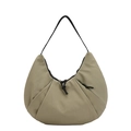 Bolso de hombro en nylon caqui con diseño fruncido y correa negra delgada - Verde