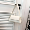 Minimalist cream white square shoulder bag with smooth leather finish and gold hardware - White