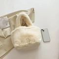 Elegante bolso de mano de piel sintética blanco crema con forma de cubo suave de invierno - Blanco Roto