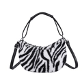 Bolso de media luna de felpa con estampado de cebra, asa de cuero negro y bandolera - Zebra Print