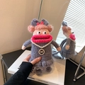 Chic grey crochet Big Mouth Sister crossbody bag with pink bun and pearl necklace - Silver Princess (Grey)