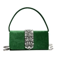 Dunkelgrüne Samt-Abendtasche mit glitzernder Kristallschnalle und silberner Kette - Grün
