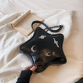 Sac bandoulière noir en cuir PU en forme d'étoile avec planètes et lunes en métal argenté - Noir